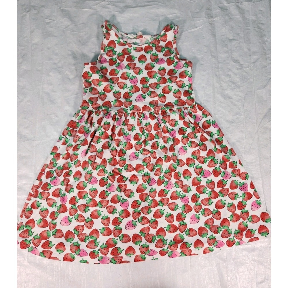 H&M Girls Strawberry Pink Red Print Cotton Tank Top Dress Sundress 8-10 8 10